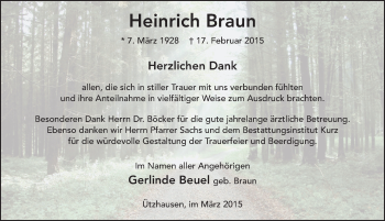 Traueranzeige von Heinrich Braun 