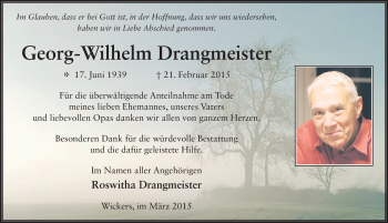 Traueranzeige von Georg-Wilhelm Drangmeister 