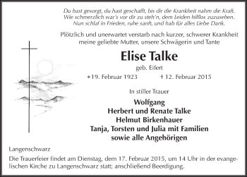 Traueranzeige von Else Talke 