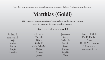 Traueranzeige von Matthias Goldbach 