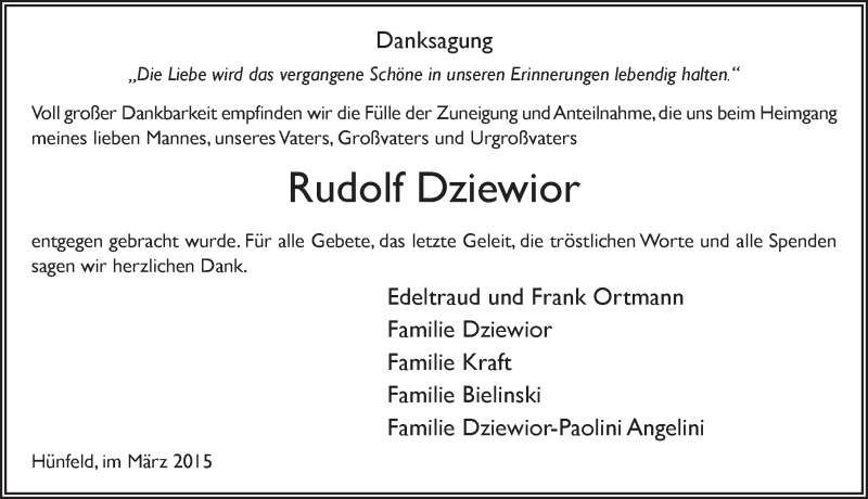  Traueranzeige für Rudolf Dziewior vom 02.03.2015 aus 
