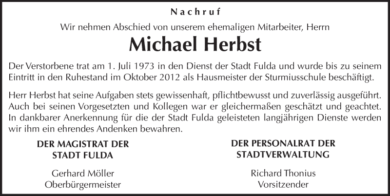  Traueranzeige für Michael Herbst vom 25.02.2015 aus 