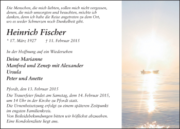 Traueranzeige von Heinrich Fischer 