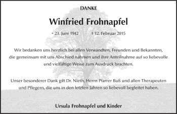 Traueranzeige von Winfried Frohnapfel 
