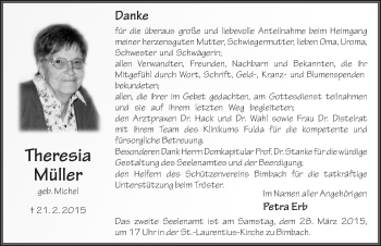 Traueranzeige von Theresia Müller 