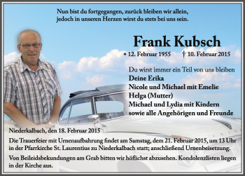 Traueranzeige von Frank Kubsch 