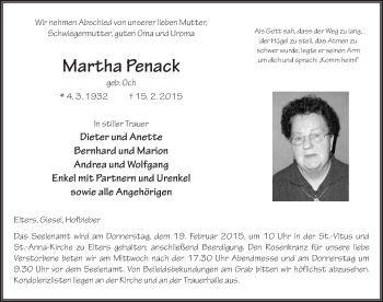 Traueranzeige von Martha Penack 