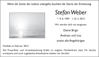 Traueranzeige von Stefan Weber 