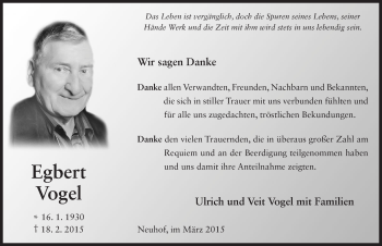 Traueranzeige von Egbert Vogel 