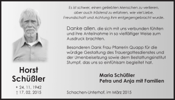 Traueranzeige von Horst Schüßler 