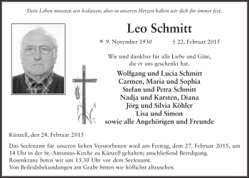 Traueranzeige von Leo Schmitt 