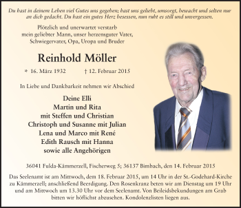 Traueranzeige von Reinhold Möller 