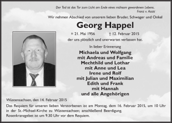 Traueranzeige von Georg Happel 