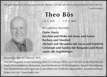 Traueranzeige von Theo Bös 