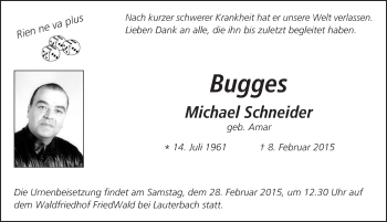 Traueranzeige von Michael Schneider 