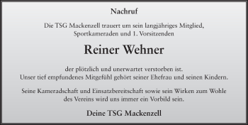 Traueranzeige von Reiner Wehner 