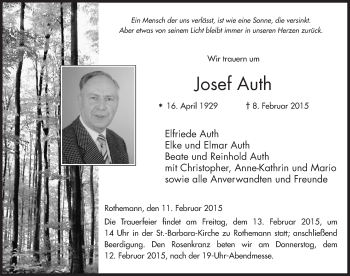Traueranzeige von Josef Auth 