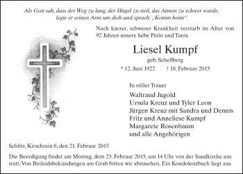 Traueranzeige von Liesel Kumpf 