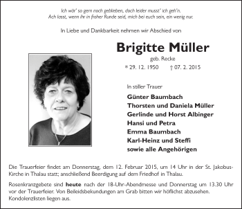Traueranzeige von Brigitte Müller 
