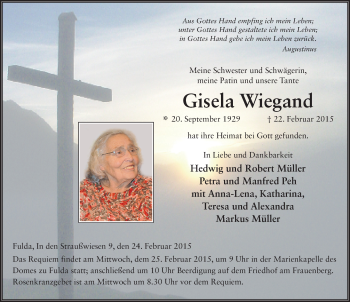 Traueranzeige von Gisela Wiegand 