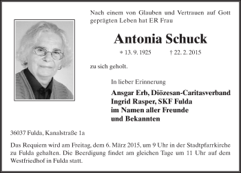 Traueranzeige von Antonia Schuck 