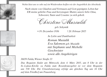Traueranzeige von Christine Musialik 