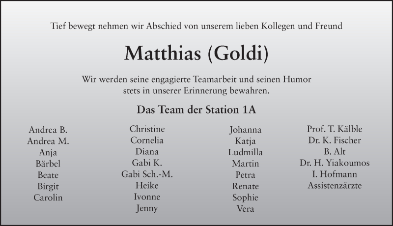  Traueranzeige für Matthias Goldbach vom 27.02.2015 aus 