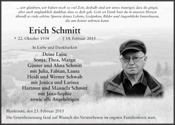 Traueranzeige von Erich Schmitt 