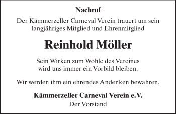 Traueranzeige von Reinhold Möller 