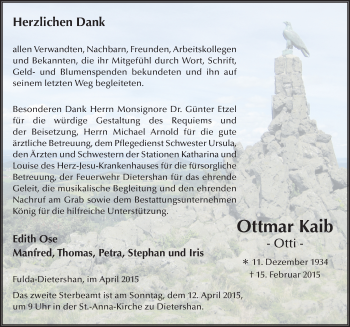 Traueranzeige von Ottmar Kaib 