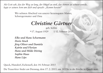 Traueranzeige von Christine Gärtner 