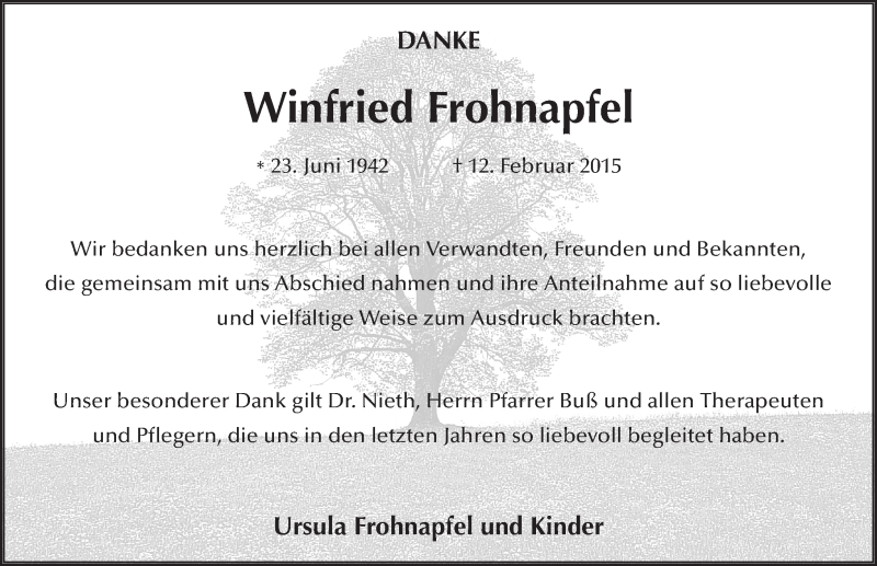  Traueranzeige für Winfried Frohnapfel vom 10.04.2015 aus 