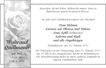 Traueranzeige von Waltraud Quillmann 