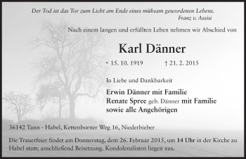 Traueranzeige von Karl Dänner 