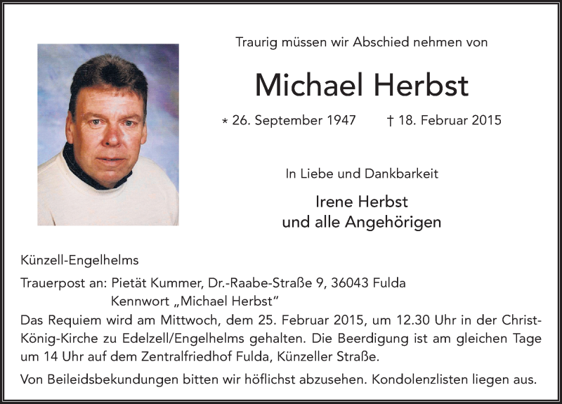  Traueranzeige für Michael Herbst vom 23.02.2015 aus 