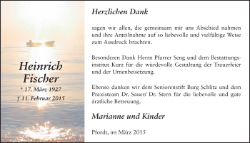 Traueranzeige von Heinrich Fischer 