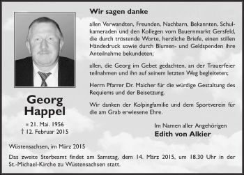 Traueranzeige von Georg Happel 