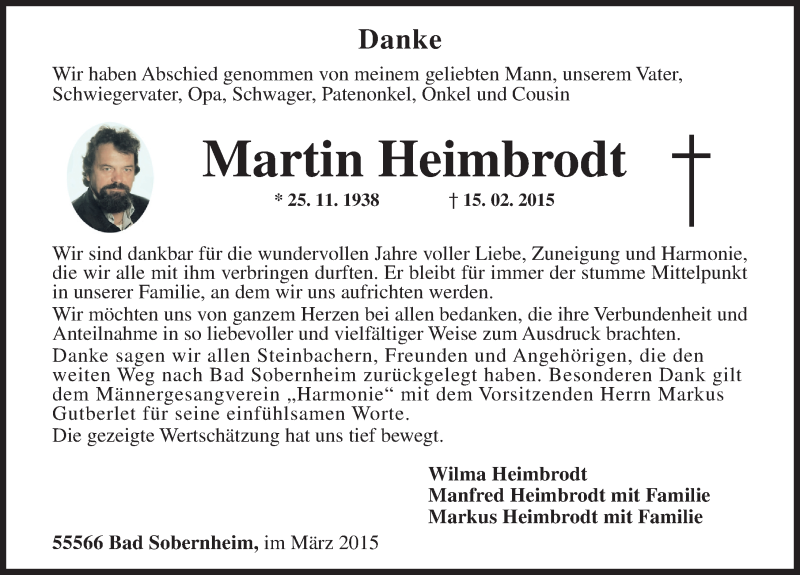  Traueranzeige für Martin Heimbrodt vom 27.03.2015 aus 