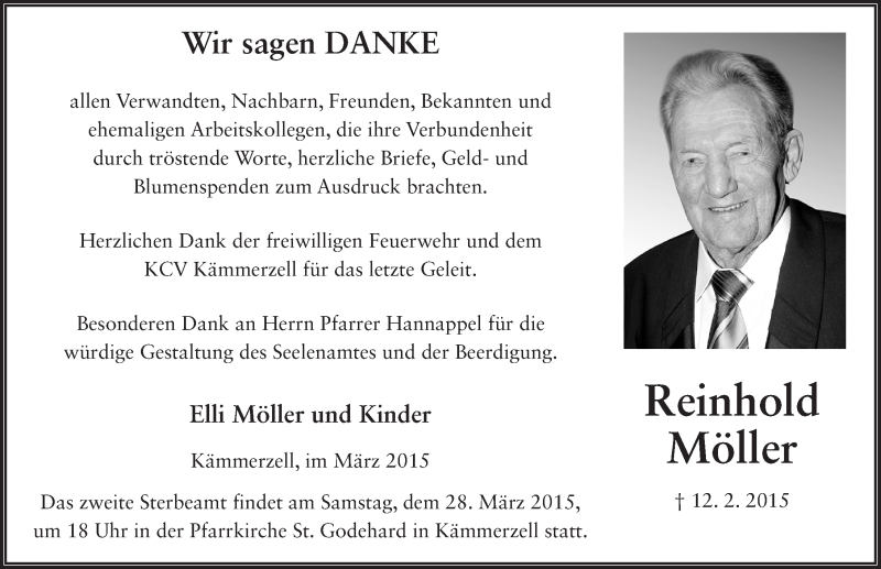  Traueranzeige für Reinhold Möller vom 26.03.2015 aus 