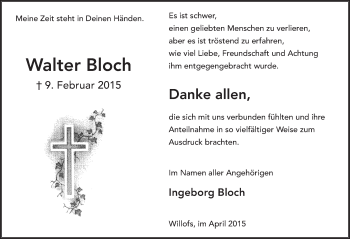 Traueranzeige von Walter Bloch 