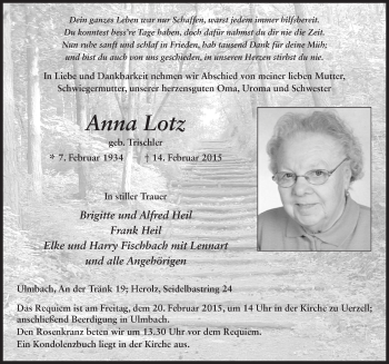 Traueranzeige von Anna Lotz 