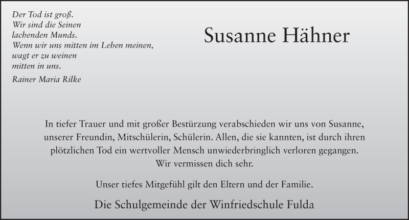  Traueranzeige für Susanne Hähner vom 28.02.2015 aus 