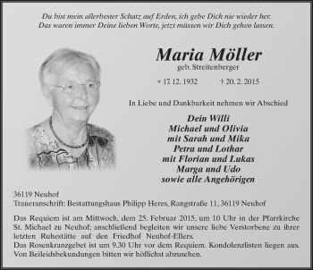 Traueranzeige von Maria Möller 