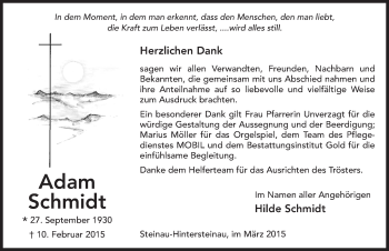 Traueranzeige von Adam Schmidt 