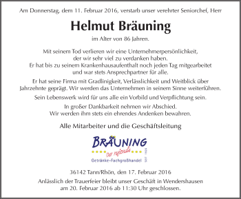 Traueranzeige von Helmut Bräuning 
