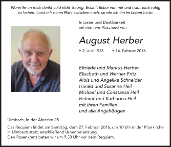 Traueranzeige von August Herber 