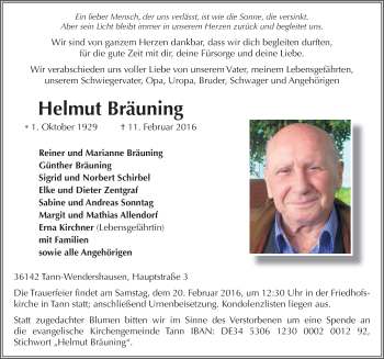 Traueranzeige von Helmut Bräuning 