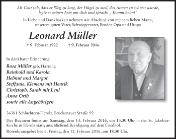Traueranzeige von Leonard Müller 