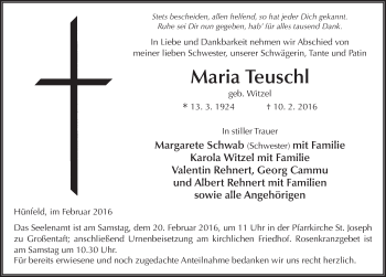 Traueranzeige von Maria Teuschl 