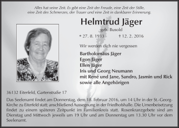 Traueranzeige von Helmtrud Jäger 